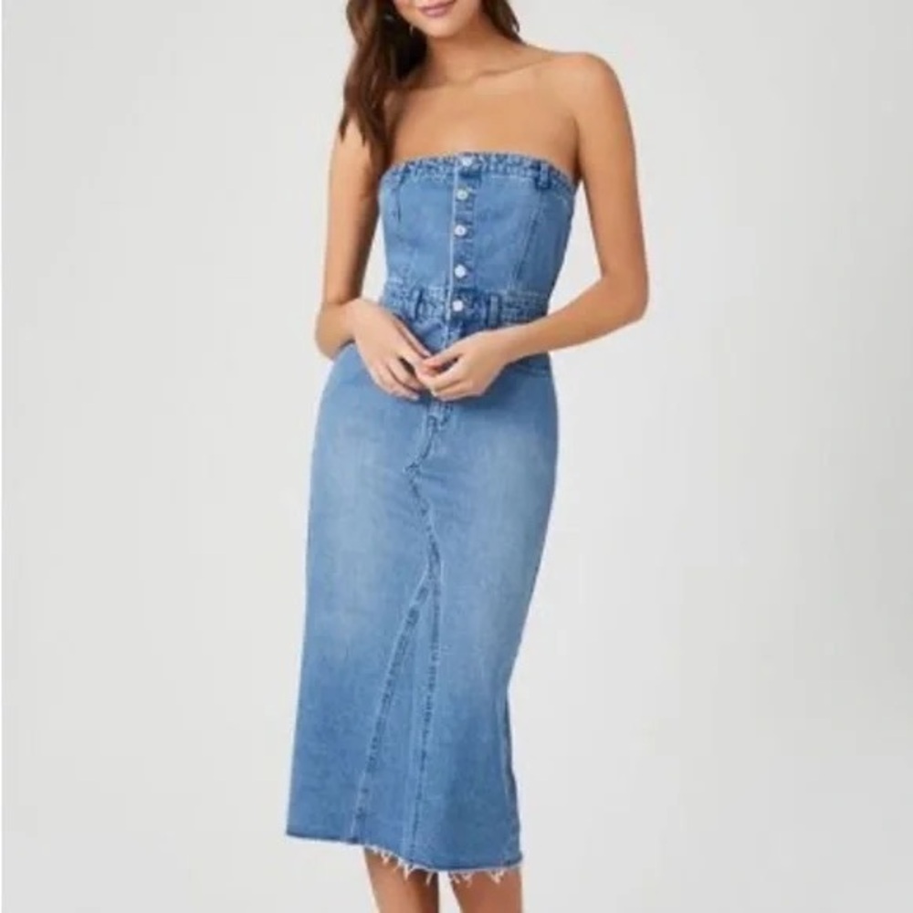 Sincerely Jules Denim Strapless Midi Dress - Picture 1 of 9
